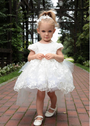Ivory Butterfly Lace Tulle Flower Girl Dress With Removable Train